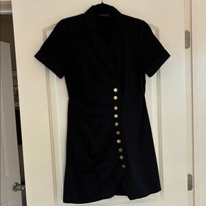 Bohme Elegant Black Mini Dress with Runched and Gold Accents